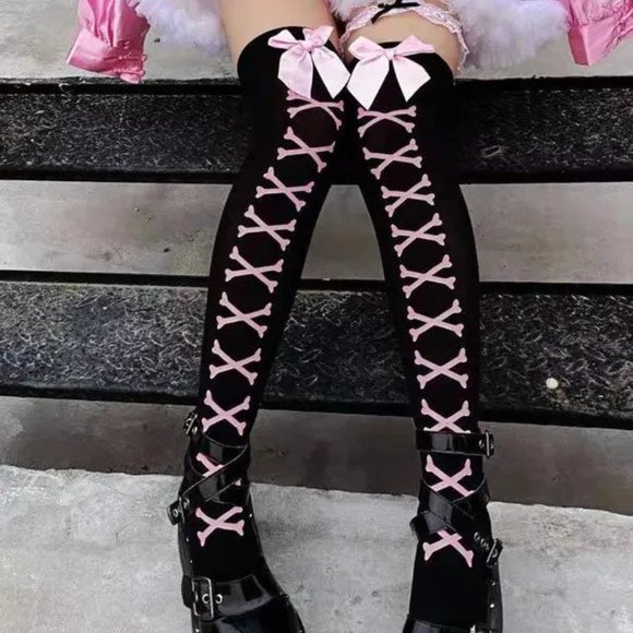 ReneeLily Accessories - NEW Black Crossbones Over the Knee Socks OSFM